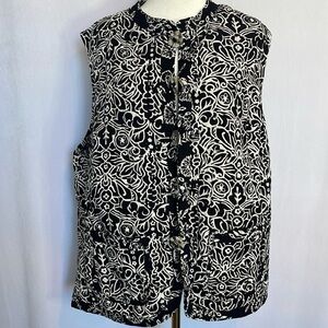 Frivolous by La Blend Black White Funky Batik Print Reversible Vest Size XL EUC